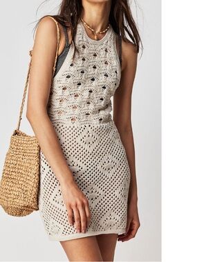 Prisa Mini Dress in Natural Beige with Geometric Pattern